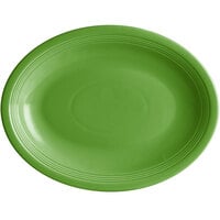 Acopa Capri 13 3/4" x 10 1/2" Palm Green Oval Stoneware Coupe Platter - 12/Case