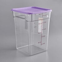 Vigor 22 Qt. Allergen-Free Clear Polycarbonate Food Storage Container and Purple Lid