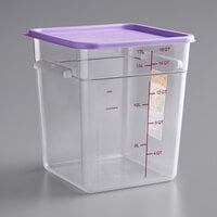 Vigor 18 Qt. Allergen-Free Clear Polycarbonate Food Storage Container and Purple Lid