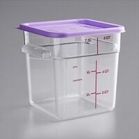 Vigor 8 Qt. Allergen-Free Clear Polycarbonate Food Storage Container and Purple Lid