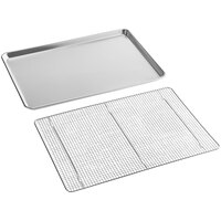 Baker's Mark Full Size 18 Gauge 18 inch x 26 inch Wire in Rim Aluminum Sheet Pan with Stainless Steel Footed Cooling Rack