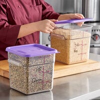 Vigor 8 Qt. Allergen-Free Clear Polycarbonate Food Storage Container and Purple Lid - 2/Pack