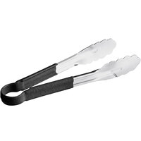 Choice 9 1/2 inch Black Coated Handle Stainless Steel Scalloped Tongs