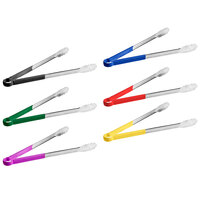 Choice 16 inch HACCP Color Coated Handles Stainless Steel Scalloped Tongs - 6/Set