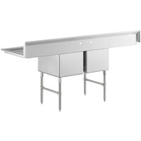 Regency 86 inch Stainless Steel Two Compartment Sink with Stainless Steel Legs and 2 Drainboards - 18 inch x 24 inch x 14 inch Bowls