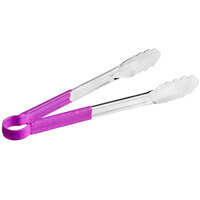 Choice 12" Purple Allergen-Free Coated Handle Stainless Steel Scalloped Tongs
