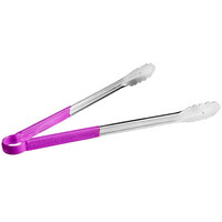 Choice 16 inch Purple Coated Handle Stainless Steel Scalloped Tongs