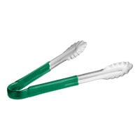 Choice 12" Green Coated Handle Stainless Steel Scalloped Tongs