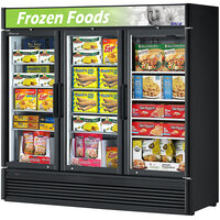 Turbo Air Super Deluxe TGF-72SD-N-B 78 inch Black Swing 3 Door Freezer with LED Advertising Panel