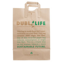 Duro 12" x 7" x 17" Brown Printed 100% Recycled Shopping Bag with Handles - 300/Bundle