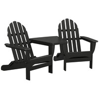 POLYWOOD Classic Series Black Folding Adirondack Chairs with Connecting Table