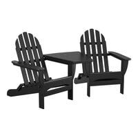 POLYWOOD Classic Series Black Folding Adirondack Chairs with Connecting Table