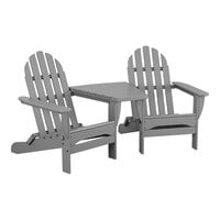 POLYWOOD Classic Series Slate Grey Folding Adirondack Chairs with Connecting Table