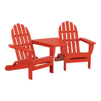 POLYWOOD Classic Series Sunset Red Folding Adirondack Chairs with Connecting Table