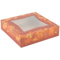 10" x 10" x 2 1/2" Rustic Orange Window Pie / Bakery Box with Autumn Design - 150/Bundle