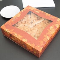 10 inch x 10 inch x 2 1/2 inch Rustic Orange Window Pie / Bakery Box with Autumn Design - 150/Bundle