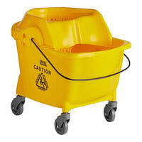 Restaurantware Clean 38 Quart Industrial Mop Bucket, 1 Combo Mop Wringer Bucket - with Side Press Wringer, Built-In Casters, Yellow Plastic