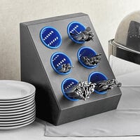 Choice Six Hole Plastic Flatware Organizer with Blue Perforated Plastic Cylinders