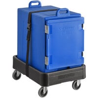 CaterGator Blue Insulated Front Loading 5-Pan Carrier with Black Dolly and Strap