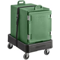 CaterGator Green Insulated Front Loading 5-Pan Carrier with Black Dolly and Strap
