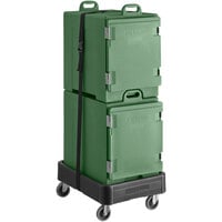 CaterGator Green Insulated Pan Carrier Kit with Two Front Loading 5-Pan Carriers, Dolly, and Strap