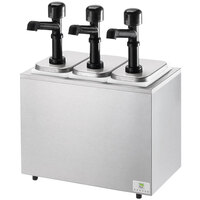 Server Stainless Steel Countertop Pump Dispenser with 3 Fountain Jars and 3 Solution Pumps
