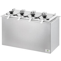 Server 4-Compartment Insulated Drop-In Stainless Steel Condiment Bar with Fountain Jars, Hinged Lids, and Ladles