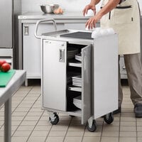 Regency 16 inch x 24 inch Four Shelf 18-Gauge Stainless Steel Utility Cart with Enclosed Base and Locking Doors