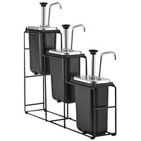 Server WireWise Tiered Triple Pump Thin Condiment Dispenser with 3 Fountain Jars and 3 Stainless Steel Pumps