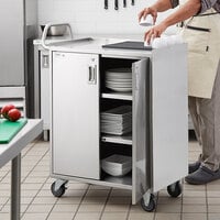 Regency 18 inch x 30 inch Four Shelf 18-Gauge Stainless Steel Utility Cart with Enclosed Base and Locking Doors