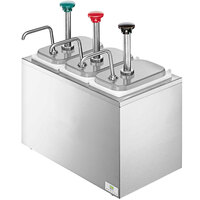 Server Stainless Steel Countertop Pump Dispenser with 3 Fountain Jars and 3 Stainless Steel Pumps