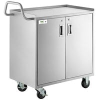 Regency 18 inch x 30 inch Three Shelf 18-Gauge Stainless Steel Utility Cart with Enclosed Base and Locking Doors
