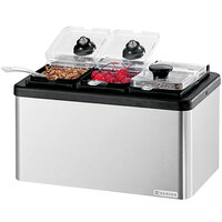 Server 3 Compartment Insulated Countertop Stainless Steel Bar with 1/9 Size Jars, Hinged Lids, and Serving Spoons