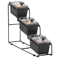 Server WireWise 3 Compartment Tiered Condiment Bar with 1/9 Size Jars, Hinged Lids, and Serving Spoons