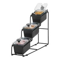 Server WireWise 3 Compartment Tiered Condiment Bar with 1/9 Size Jars, Hinged Lids, and Serving Spoons