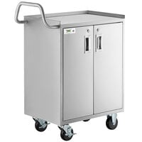 Regency 16 inch x 24 inch Three Shelf 18-Gauge Stainless Steel Utility Cart with Enclosed Base and Locking Doors