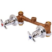 T&S B-1035-ST Concealed Bypass Mixing Valve with 1/2 inch NPT Female Union Inlets, 1/2 inch NPT Female Bottom Outlet, Four Arm Handles, and Loose Key Stop
