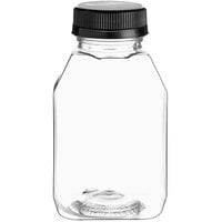 8 oz. Square PET Clear Juice Bottle with Black Lid