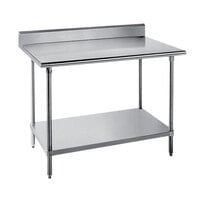Advance Tabco SKG-366 36 inch x 72 inch 16 Gauge Super Saver Stainless Steel Commercial Work Table with Undershelf and 5 inch Backsplash