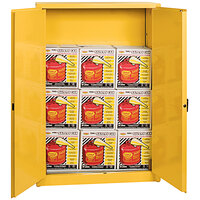 Eagle Manufacturing 45 Gallon Yellow Flammable Liquid Safety Cabinet with Manual-Closing Doors and 9 UI50FS Safety Cans - 1947XSC9