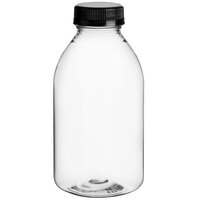 12 oz. Milkman Square PET Clear Juice Bottle with Black Lid