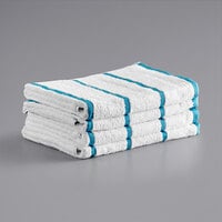 Las Rayas 30 inch x 60 inch Scuba Blue Stripes Ring-Spun 100% Terry Resort Pool Towel - 15 lb. - 4/Pack