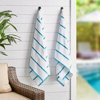 Las Rayas 30 inch x 60 inch Scuba Blue Stripes Ring-Spun 100% Terry Resort Pool Towel - 15 lb. - 4/Pack
