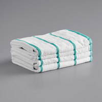 Las Rayas 30 inch x 60 inch Green Stripes Ring-Spun 100% Terry Resort Pool Towel - 15 lb. - 4/Pack