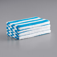 California Cabana 30 inch x 70 inch Blue Stripes Ring-Spun 100% Cotton Pool Towel - 15 lb. - 4/Pack