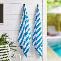California Cabana 30 inch x 70 inch Blue Stripes Ring-Spun 100% Cotton Pool Towel - 15 lb. - 4/Pack