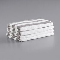 California Cabana 30 inch x 70 inch Gray Stripes Ring-Spun 100% Cotton Pool Towel - 15 lb. - 4/Pack