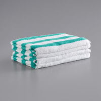 Cali Cabana 30 inch x 60 inch Green Stripes Ring-Spun 100% Cotton Pool Towel - 10.75 lb. - 4/Pack