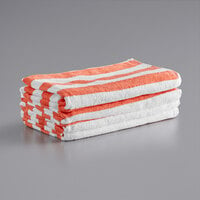 California Cabana 30 inch x 70 inch Coral Red Stripes Ring-Spun 100% Cotton Pool Towel - 15 lb. - 4/Pack