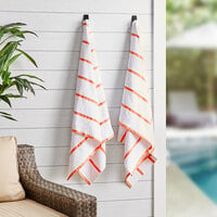 Las Rayas 30 inch x 60 inch Orange Stripes Ring-Spun 100% Terry Resort Pool Towel - 15 lb. - 4/Pack